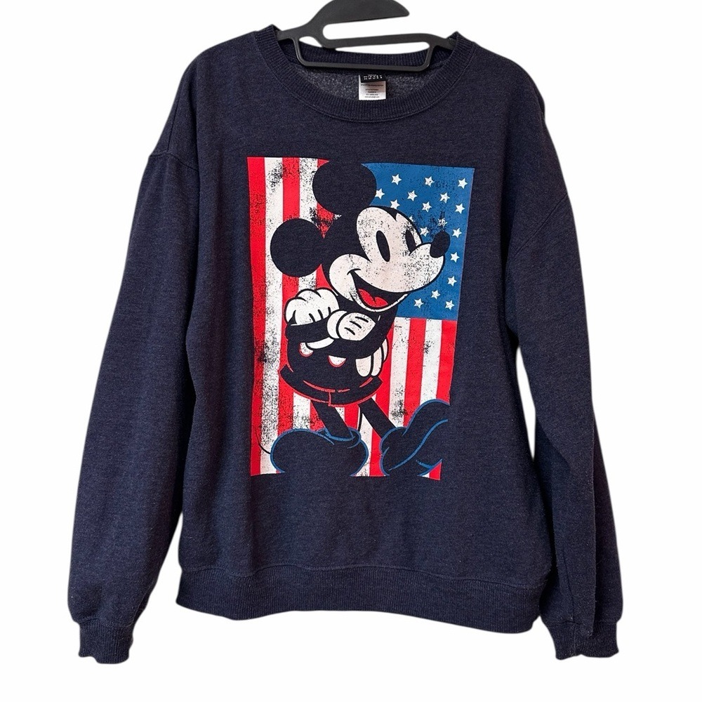 Disney Mickey Mouse Patriotic Americana Sweatshirt Navy Cozy Nostalgic | XS